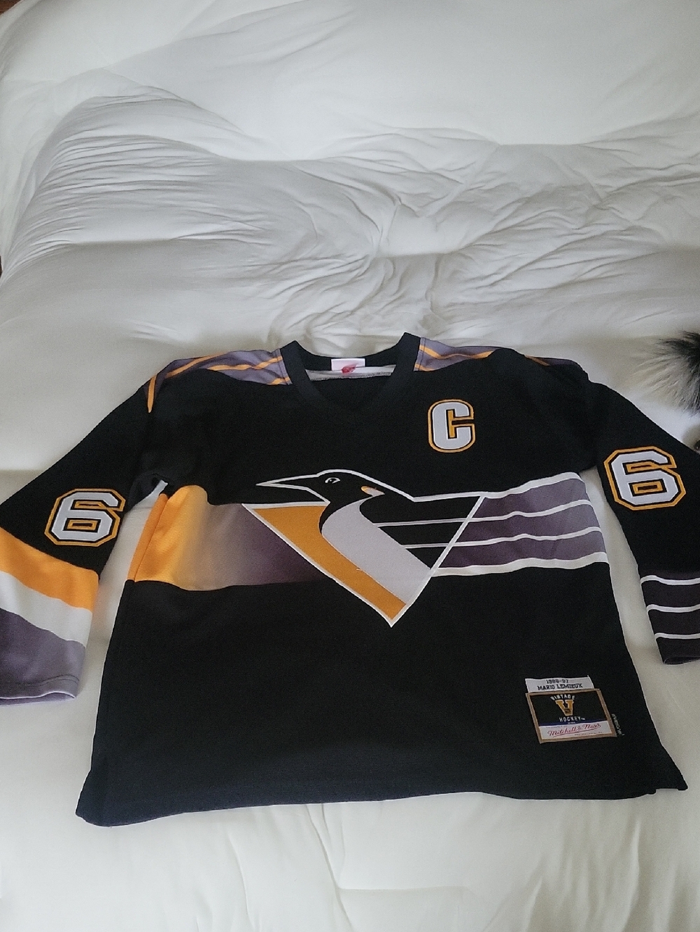 Mario LEMIEUX JERSEy Mitchell & Ness Black and Gold Vintage Hockey Patch Tee